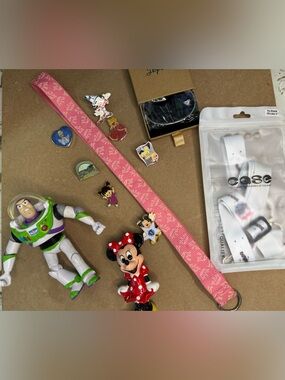Lot of miscellaneous Disney items, Buzz, Minnie, new Joycuff, lanyard & pins